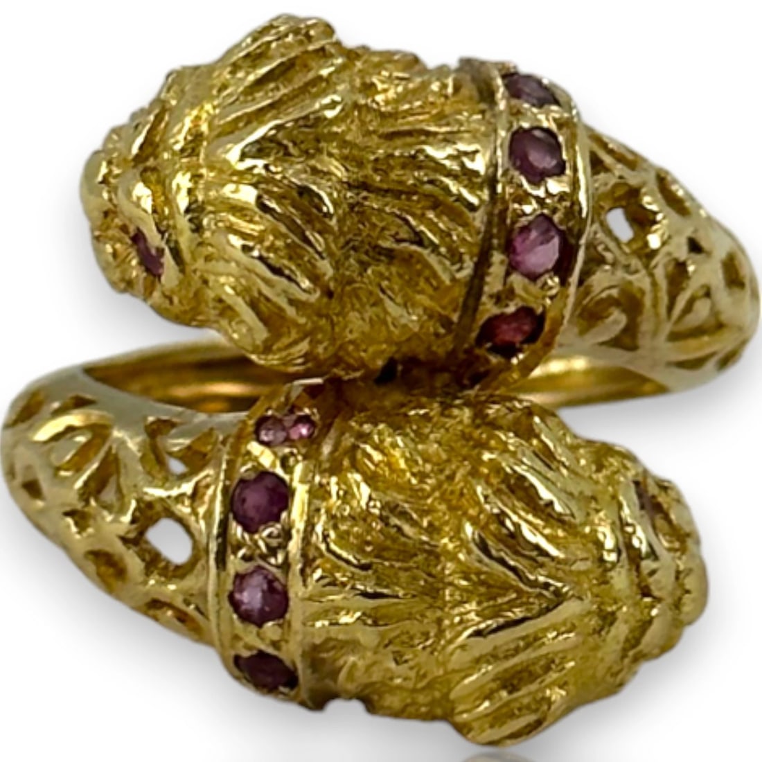 VINTAGE VICTORIAN REVIVAL 18KT YELLOW GOLD TWO-HEADED RING: Vintage Victorian Revival 18kt Yellow Gold Two-Headed Ring Brand: Unbranded Type: Ring Material: 18k Yellow Gold, Main Stone/Creation Ruby Color: Yellow Size: 4.5 US Accessories: None Acce