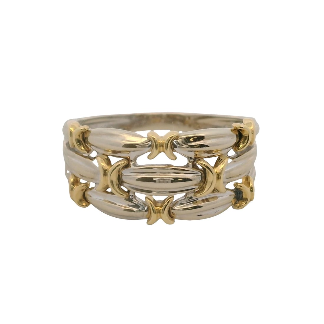 SOLID 3-BAND FAUX STACK RING: Solid 3-Band Faux Stack Ring Brand: Unbranded Type: Ring Material: 18k Multi-Tone Gol, Color: Multi - Tone Size: 6 US Accessories: None Accessories Notice: When purchasing pre-owned goods,