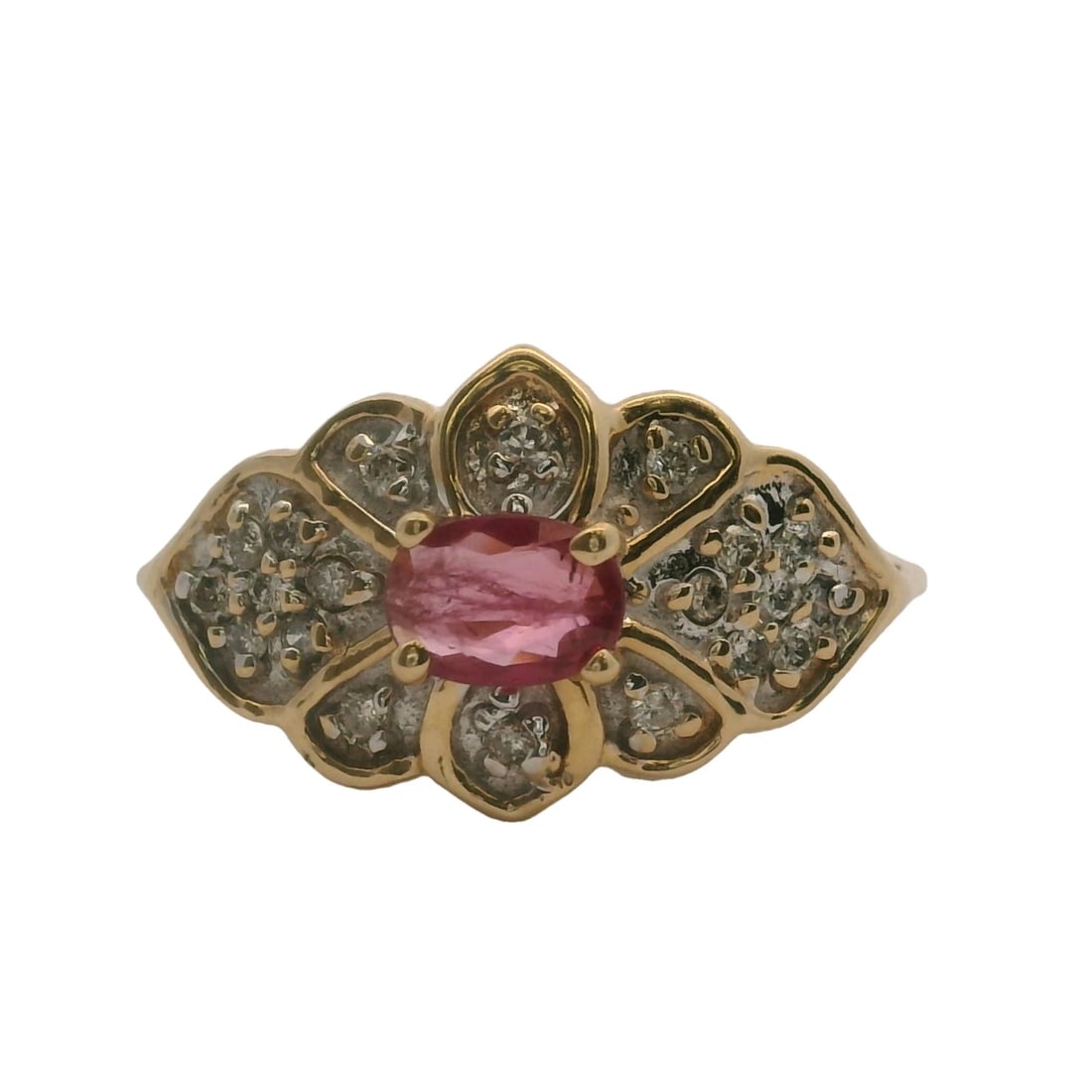 VINTAGE 14KT YELLOW GOLD RUBY COCKTAIL RING: Vintage 14kt Yellow Gold Ruby Cocktail Ring Brand: Unbranded Type: Ring Material: 14k Yellow Gold Main Stone/Creation Ruby Color: Yellow Size: 6 US Accessories: None Accessories Notice: Wh