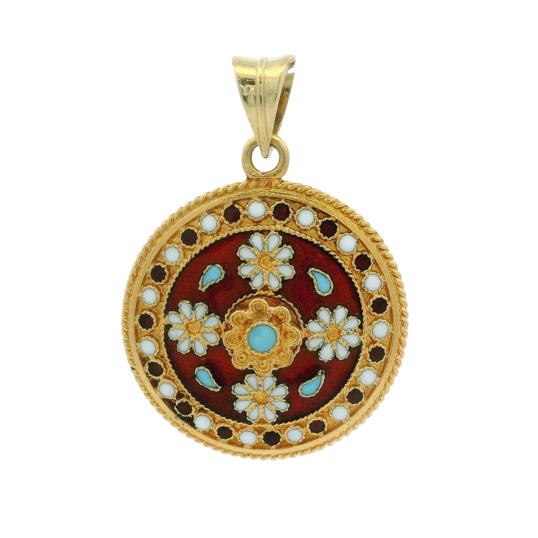 SOLID 18KT YELLOW GOLD COLORED ENAMEL PENDANT: Solid 18kt Yellow Gold Colored Enamel Pendant Brand: Unbranded Type: Pendant Material: 18K Yellow Gold, Color: Yellow Size: Length x Width of Pendant - 1.3x0.9 Accessories: None Accessories