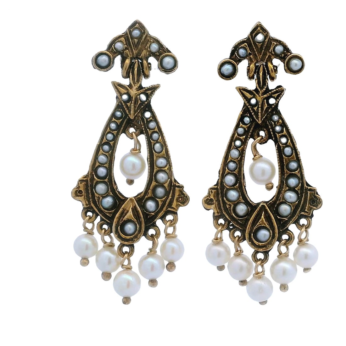 VINTAGE VICTORIAN 14KT YELLOW GOLD FRESHWATER DROP EARRINGS: Vintage Victorian 14kt Yellow Gold Freshwater Drop Earrings Brand: Unbranded Type: Earrings Material: 14k Yellow Gold, Color: Yellow Size: Length x Width - 1.50" x 0.65" Accessories: None