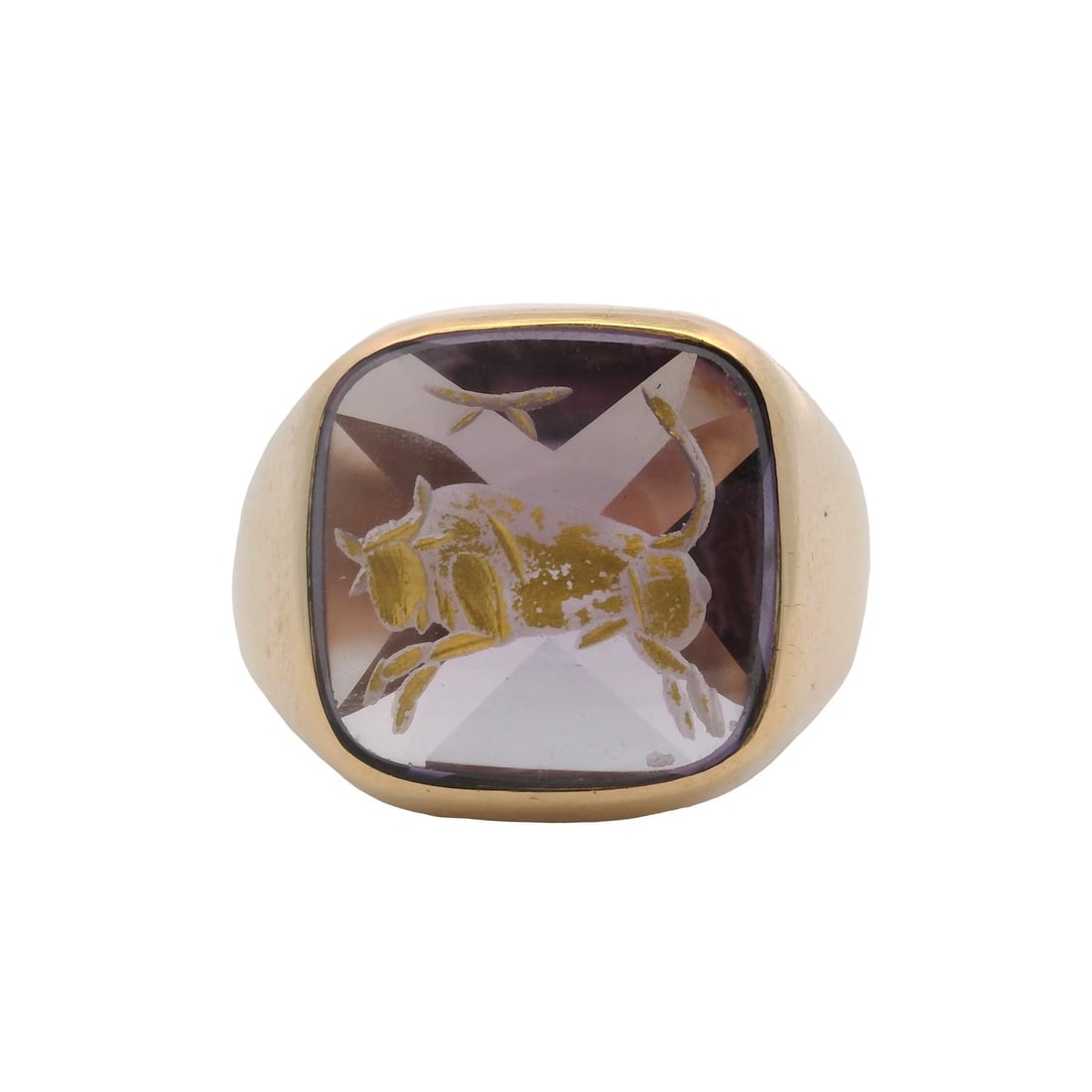 VINTAGE 14KT GOLD AMETHYST GOLD ENAMEL RING: Vintage 14kt Gold Amethyst Gold Enamel Ring Brand: Unbranded Type: Ring Material: 14k Yellow Gold Main Stone/Creation Amethyst Color: Yellow Size: 3.5 US Accessories: None Accessories Noti