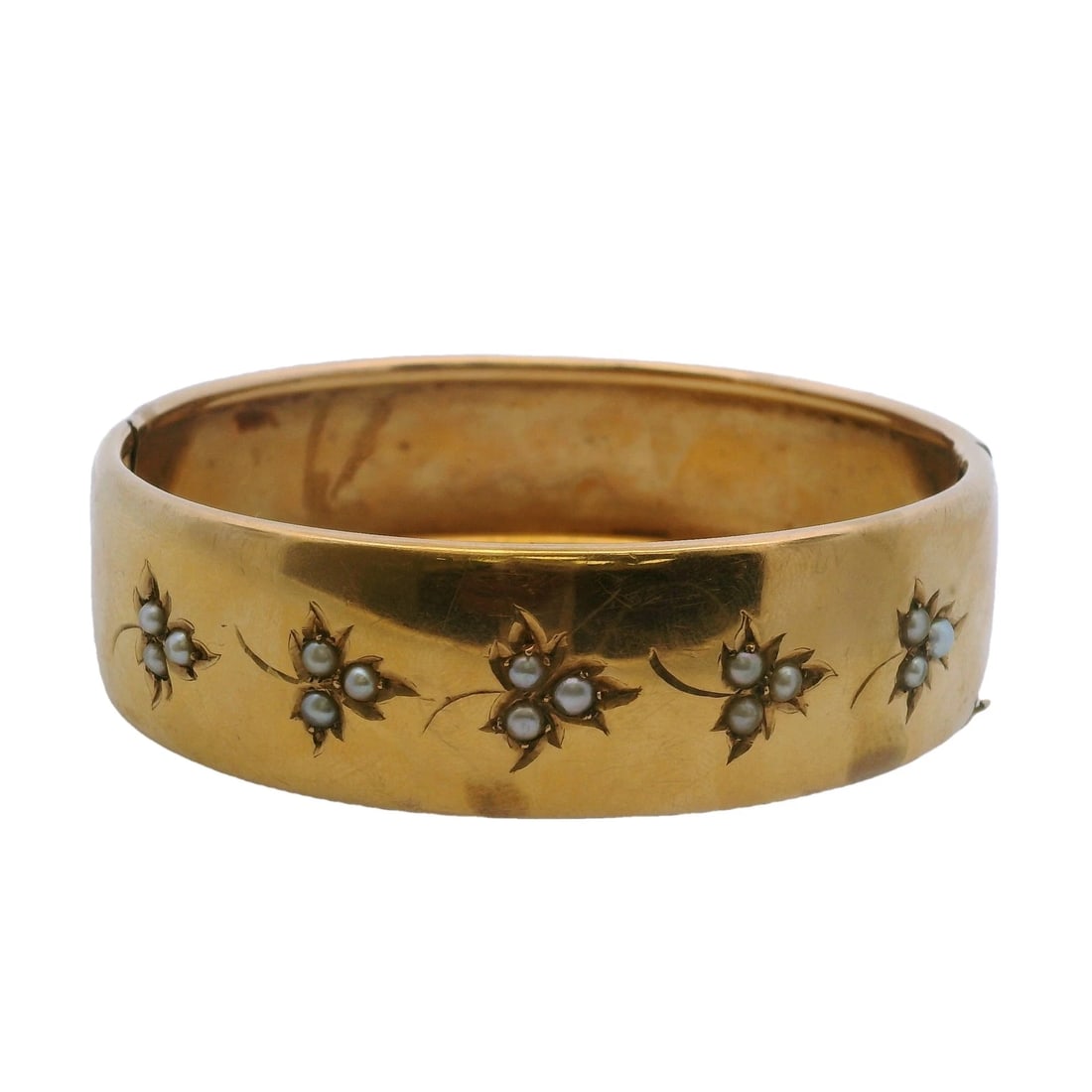 ANTIQUE VICTORIAN 18KT YELLOW GOLD FRESHWATER BANGLE BRACELET (1 of 5)