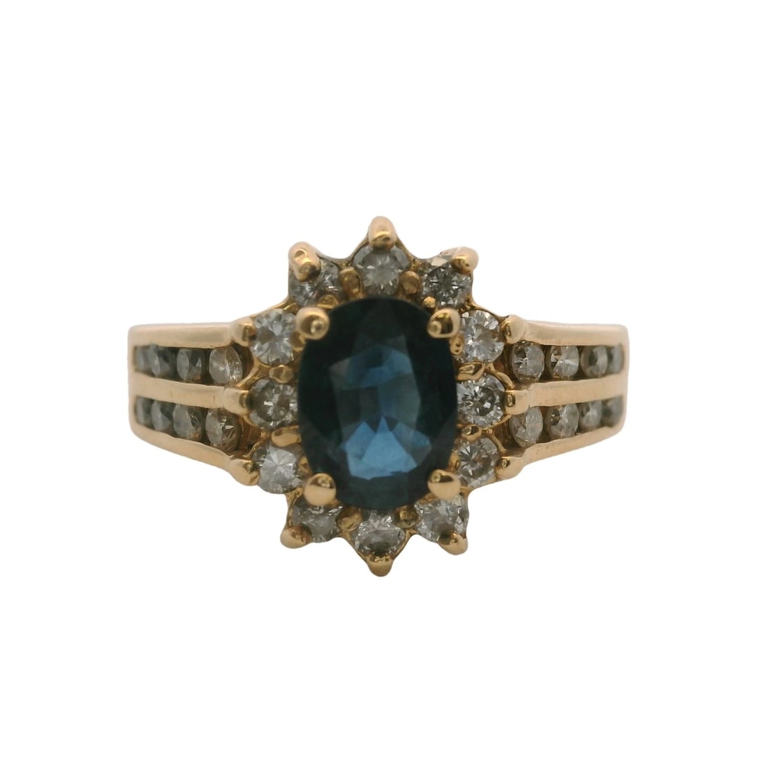 BENHAM JEWELRY 14KT YELLOW GOLD RING SAPPHIRE DIAMOND: Benham Jewelry 14kt Yellow Gold Ring Sapphire Diamond Brand: Benham Jewelry Corp Type: Ring Material: 14k Yellow Gold Main Stone/Creation Sapphire Color: Yellow Size: 6 US Accessories: None