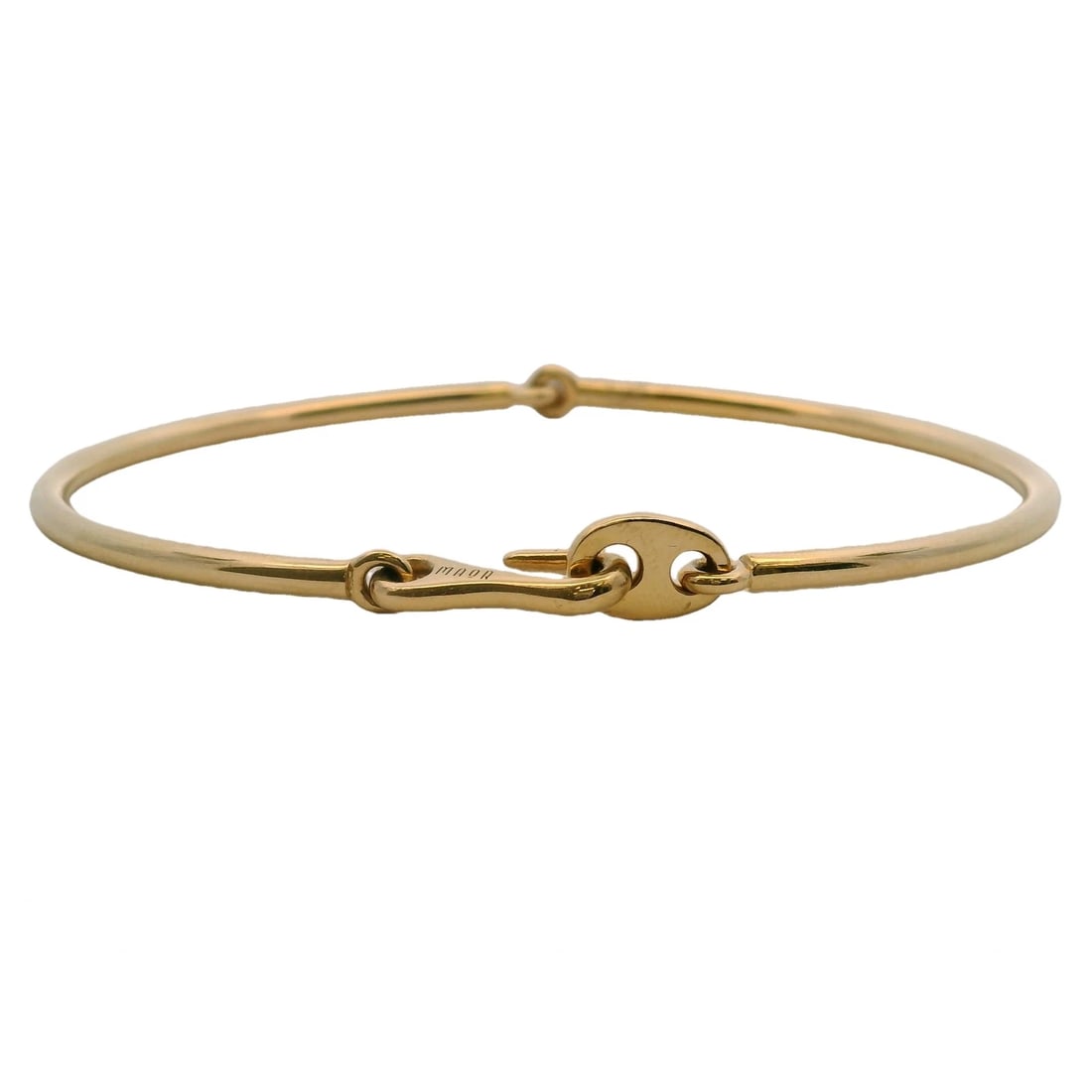 MAOR SOLID 18KT YELLOW GOLD CIRCINUS HOOK BANGLE BRACELET: MAOR Solid 18kt Yellow Gold Circinus Hook Bangle Bracelet Brand: MAOR Type: Bracelet Material: 18K Yellow Gold, Color: Yellow Size: Length - 7.5" Width - 6.3mm Accessories: None Accessorie