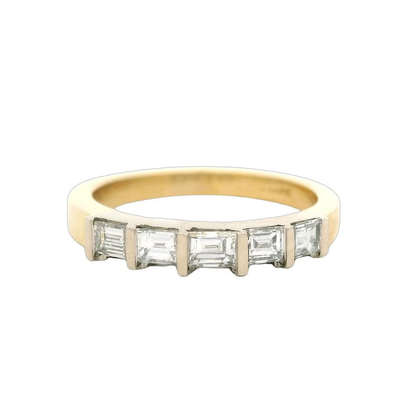 STRAIGHT BAUGETTE TWO TONE STACKABLE WEDDING BAND RING: Straight Baugette Two Tone Stackable Wedding Band Ring Brand: Unbranded Type: Ring Material: 14k Multi-Tone Gold Main Stone/Creation Natural Color: Mulit-Tone Size: 7 US Accessories: None