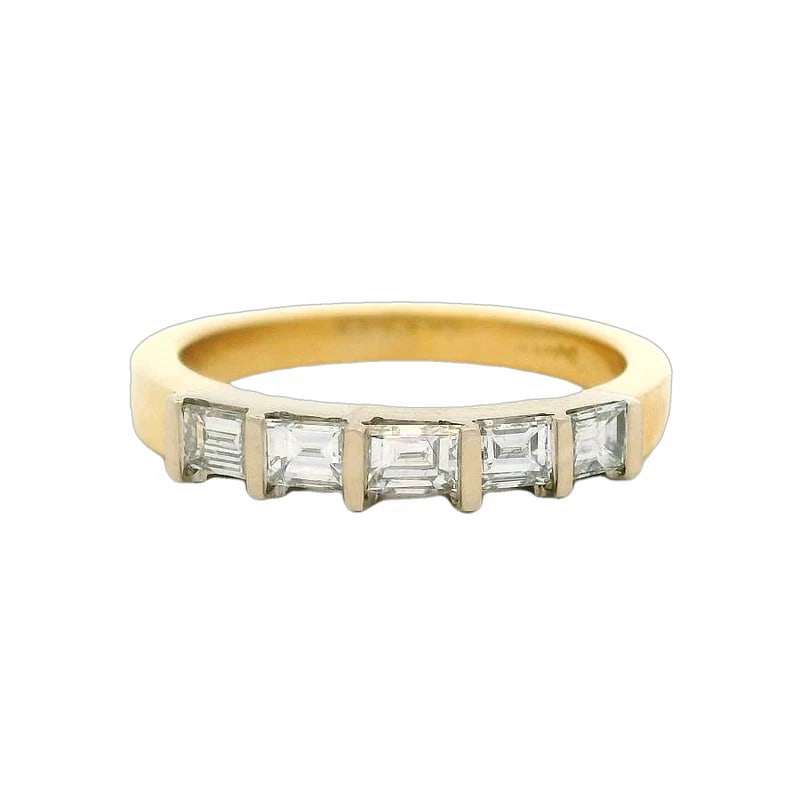STRAIGHT BAUGETTE TWO TONE STACKABLE WEDDING BAND RING - 2