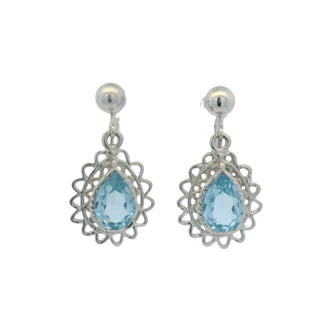 WHITE GOLD SCREW-BACK UNPIERCED DROP/DANGLE EARRINGS: White Gold Screw-Back Unpierced Drop/Dangle Earrings Brand: Unbranded Type: Earrings Material: 14k White Gold Main Stone/Creation Topaz Color: White Size: Length x Width - 1.10" x 0.60" 