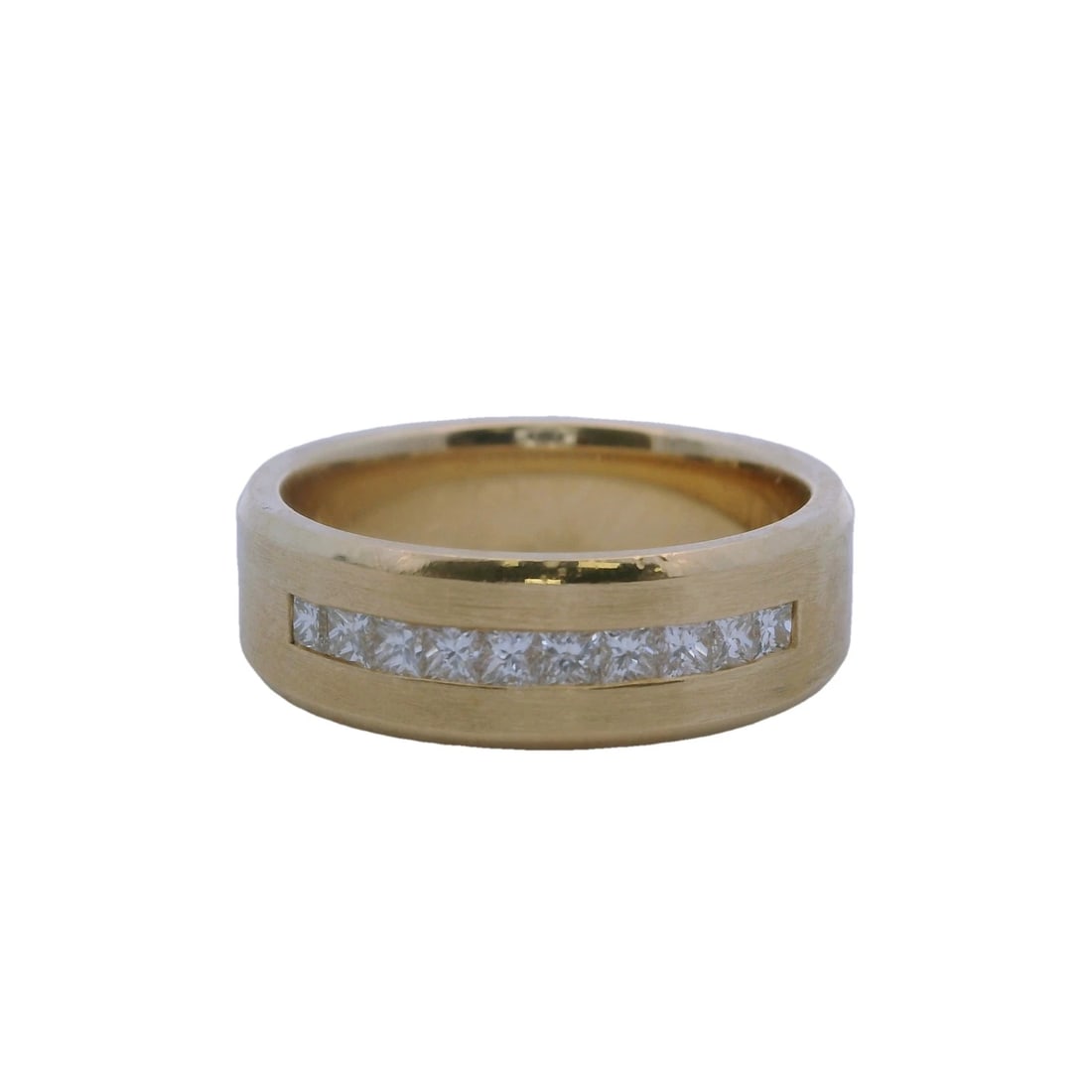 BLUE NILE PRINCESS CUT DIAMOND CHANNEL SET BAND RING: Blue Nile Princess Cut Diamond Channel Set Band Ring Brand: Blue Nile Type: Ring Material: 14k Yellow Gold Main Stone/Creation Natural Color: Yellow Size: 10 US Accessories: None Accessori