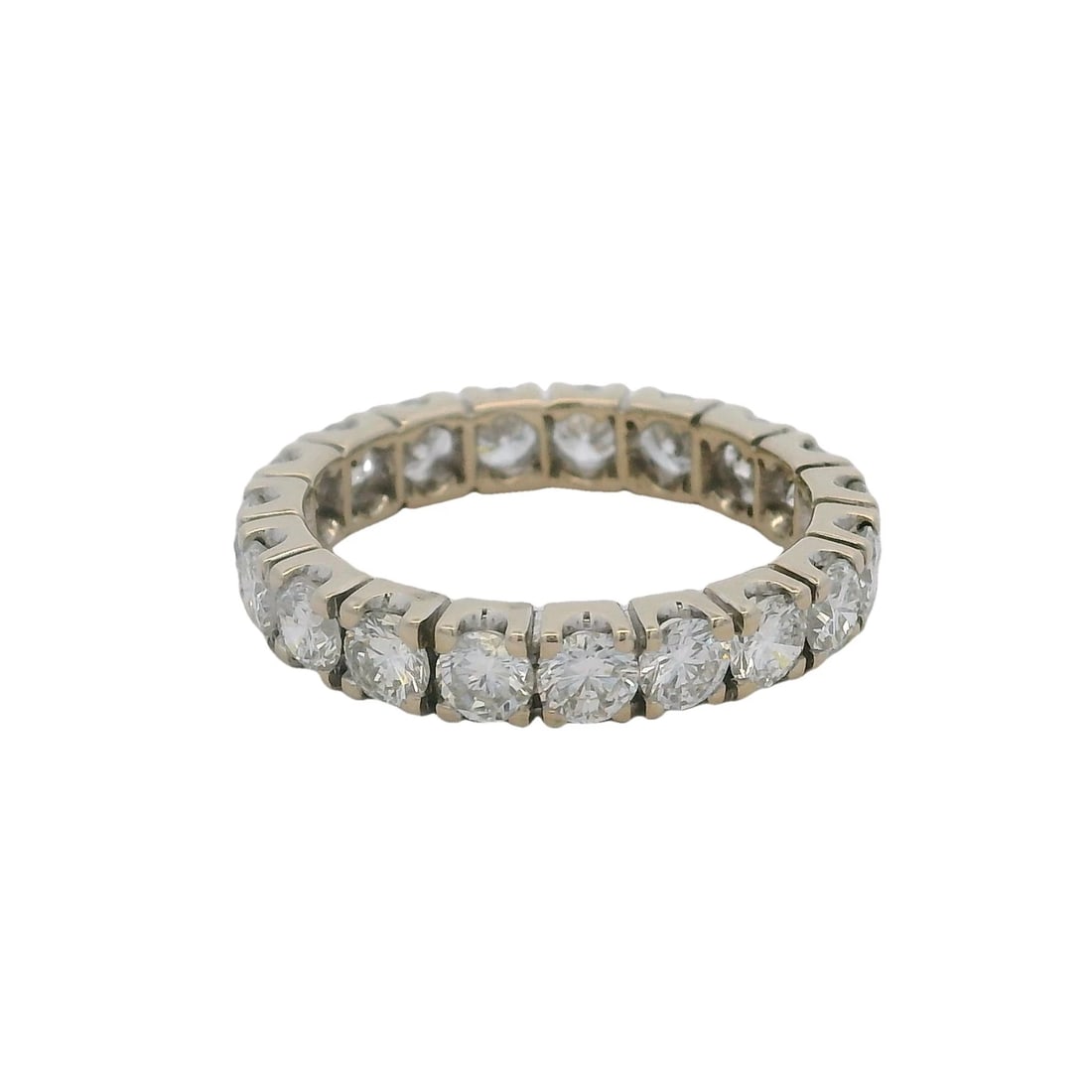 VINTAGE ROUND BRILLIANT DIAMOND ETERNITY BAND RING: Vintage Round Brilliant Diamond Eternity Band Ring Brand: Unbranded Type: Ring Material: 14k White Gold Main Stone/Creation Natural Color: White Size: 5 US Accessories: None Accessories No