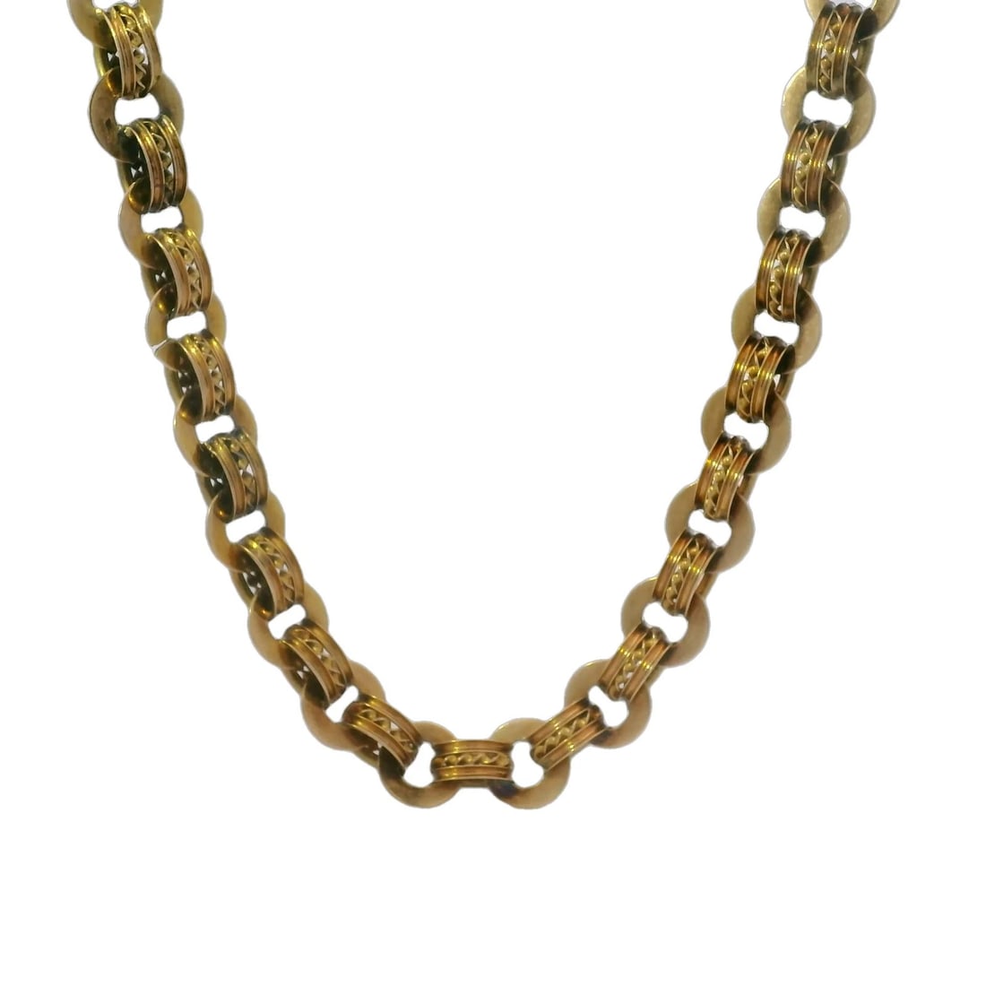 ANTIQUE VICTORIAN RARE 9K ROSE GOLD FANCY CHAIN NECKLACE: Antique Victorian Rare 9k Rose Gold Fancy Chain Necklace Brand: Unbranded Type: Necklace Material: 9k Rose Gold, Color: Yellow Size: Length of Chain - 22" Width of Chain - 8mm" Accessories: None