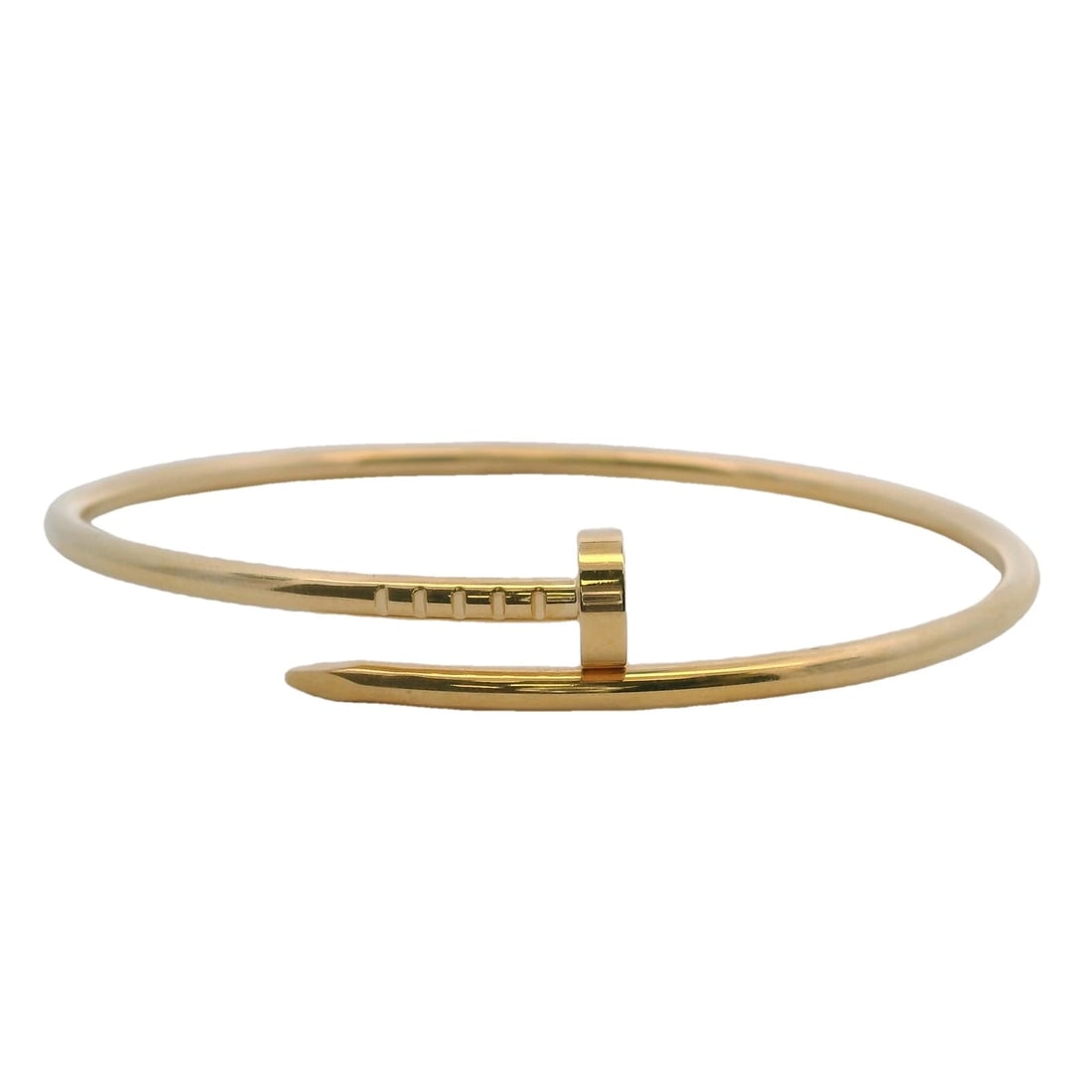 CARTIER SMALL MODEL JUSTE CLOU NAIL BANGLE BRACELET: Cartier Small Model Juste Clou Nail Bangle Bracelet Brand: Cartier Type: Bracelet Material: 18K Yellow Gold, Color: Yellow Size: Length - 7" Width - 10mm Accessories: None Accessories Noti