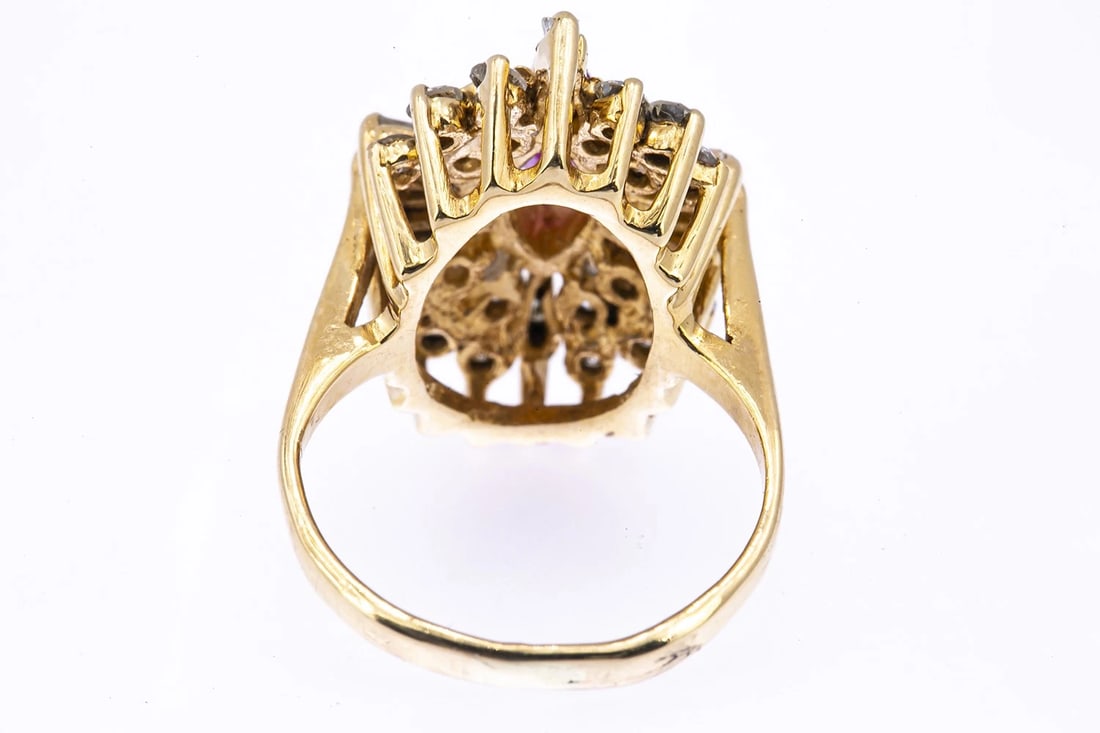 VINTAGE RUBY & DIAMOND COCKTAIL CLUSTER RING - 2