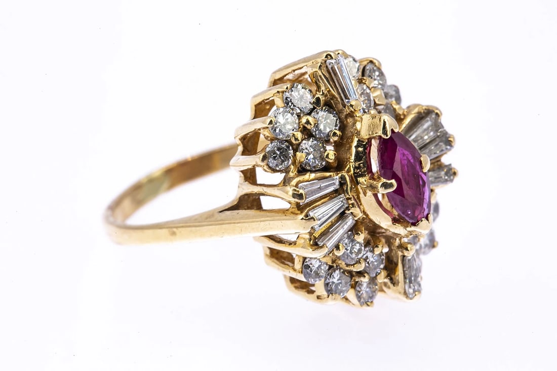 VINTAGE RUBY & DIAMOND COCKTAIL CLUSTER RING - 3