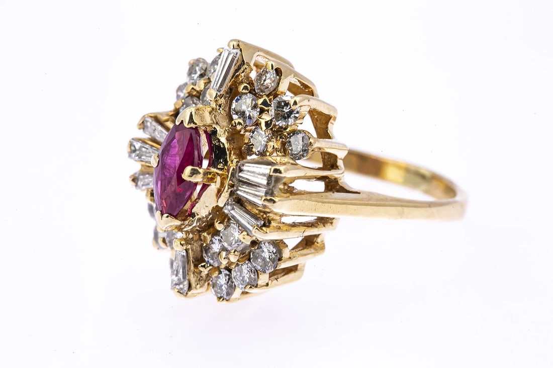VINTAGE RUBY & DIAMOND COCKTAIL CLUSTER RING - 4