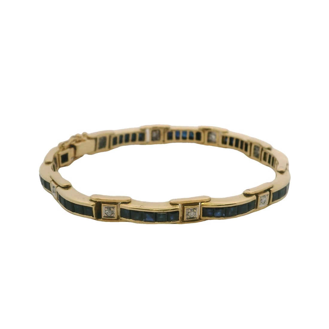 NATURAL SAPPHIRE & DIAMOND 18K 750 YELLOW GOLD BRACELET: Natural Sapphire & Diamond 18K 750 Yellow Gold Bracelet Brand: Unbranded Type: Bracelet Material: 18K Yellow Gold Main Stone/Creation Sapphire Color: Yellow Size: Length - 7.25" Width - 6mm 