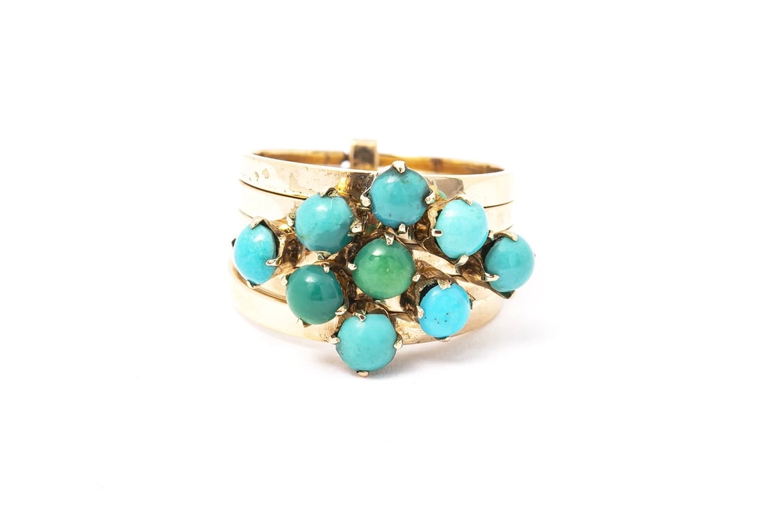 ANTIQUE 5 ROW STACKABLE TURQUOISE BAND RING (1 of 5)