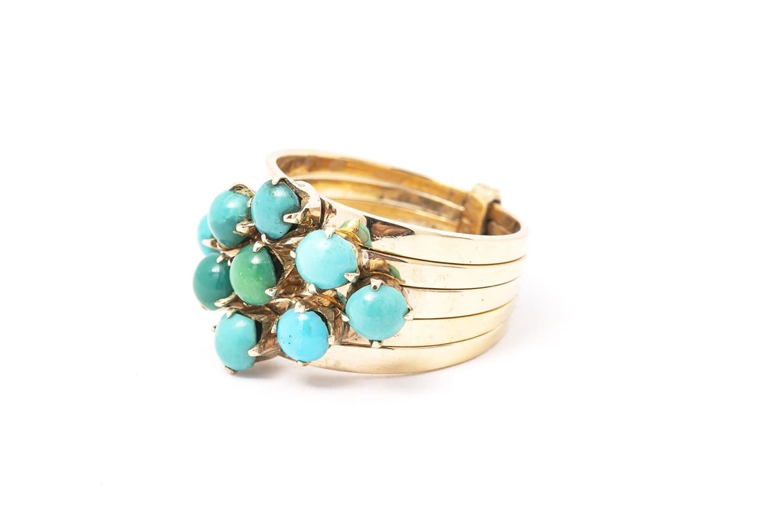 ANTIQUE 5 ROW STACKABLE TURQUOISE BAND RING - 2