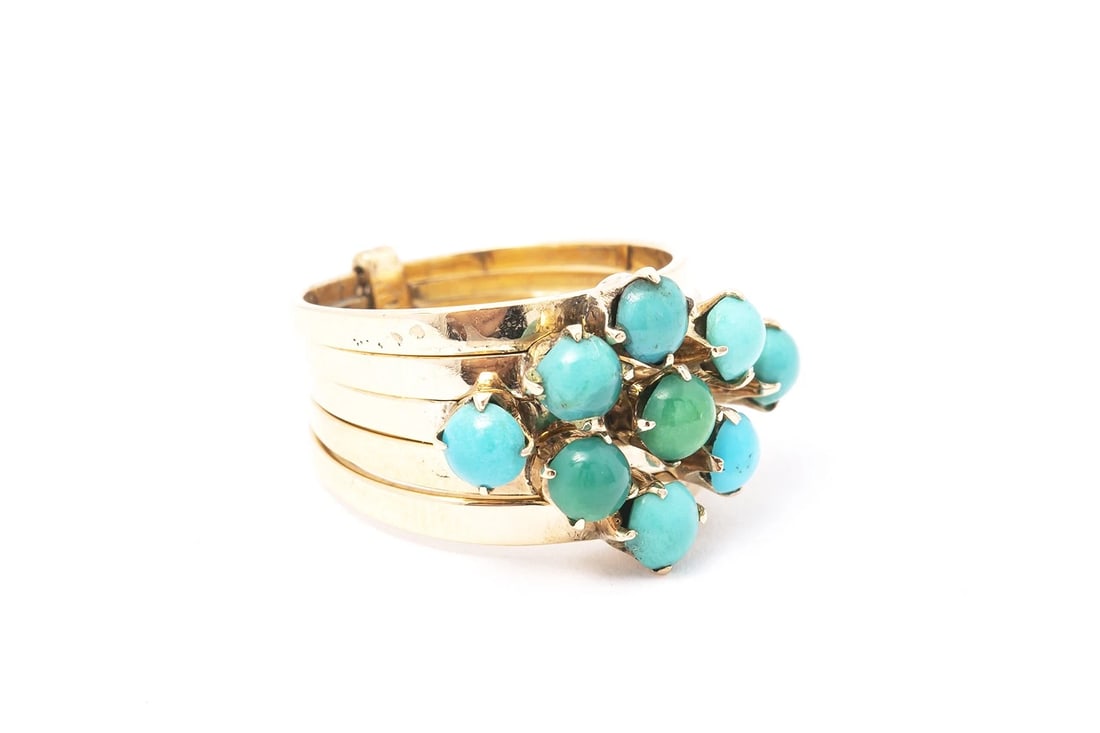 ANTIQUE 5 ROW STACKABLE TURQUOISE BAND RING - 3