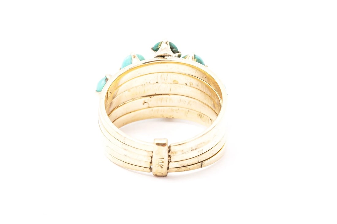 ANTIQUE 5 ROW STACKABLE TURQUOISE BAND RING - 4