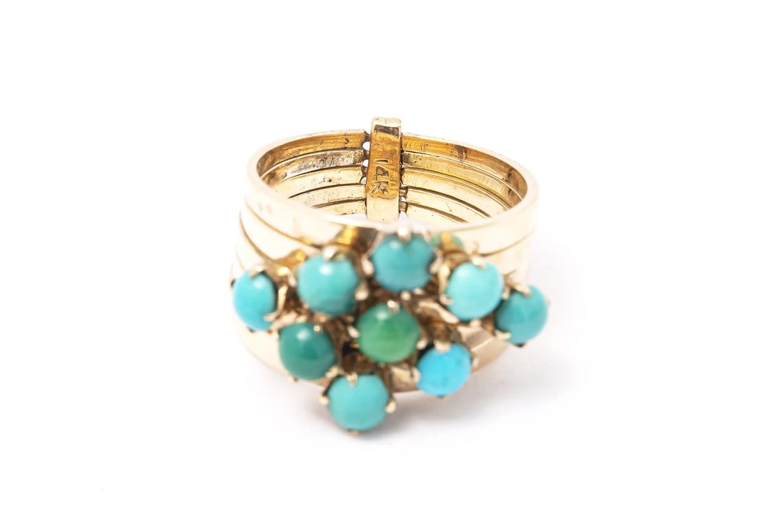 ANTIQUE 5 ROW STACKABLE TURQUOISE BAND RING - 5