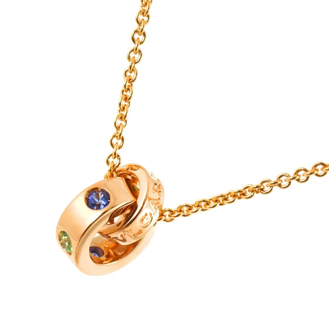 BVLGARI SAPPHIRE GARNET NECKLACE 18K PINK GOLD 750: BVLGARI Sapphire Garnet Necklace 18K Pink Gold 750 Brand: BVLGARI Type: Necklace Material: 750 Pink Gold Main Stone/Creation Sapphire Color: Pink Gold Size: internal circumference of the chain:16.