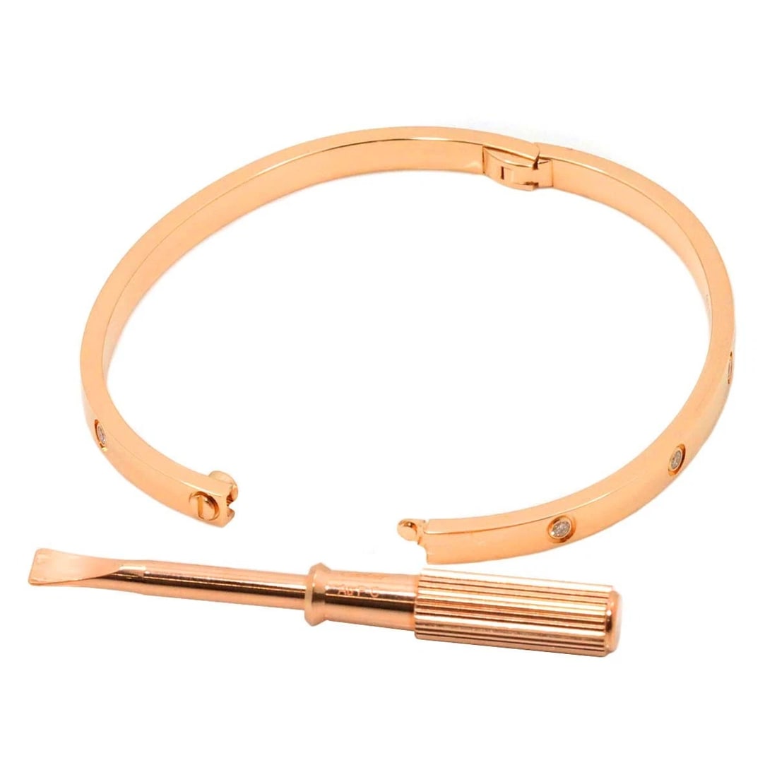 CARTIER LOVE BRACELET SM FULL DIAMOND BANGLE: Cartier Love Bracelet SM Full Diamond Bangle Brand: Cartier Type: Bracelet Material: 750 Pink Gold Main Stone/Creation Natural Color: Pink Gold Size: 5.9inch Accessories: None Accessories