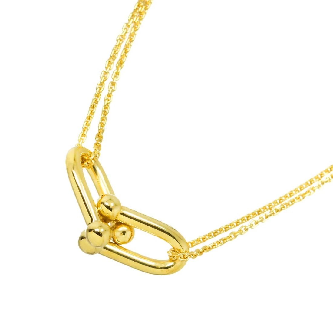 TIFFANY CO. HARDWARE DOUBLE LINK LARGE NECKLACE: TIFFANY Co. Hardware Double Link Large Necklace Brand: TIFFANY Co. Type: Necklace Material: 750 Yellow Gold, Color: Yellow Gold Size: internal circumference of the chain:15.7inch Charm:W 31 X H 11