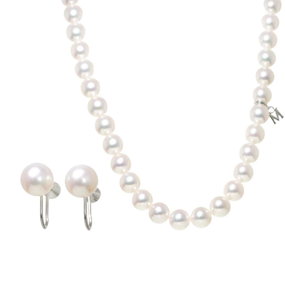 MIKIMOTO AKOYA PEARL SV NECKLACE 18K WG EARRINGS: MIKIMOTO Akoya Pearl SV Necklace 18K WG Earrings Brand: MIKIMOTO Type: Jewelry Set Material: Silver,750White Gold Main Stone/Creation Akoya Pearl Color: Silver White Gold Size: Necklace:internal c