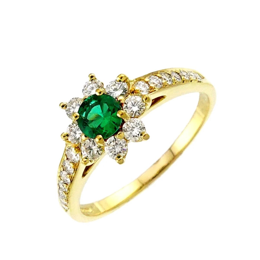 TIFFANY CO. EMERALD DIAMOND RING 18K YELLOW GOLD 750: TIFFANY Co. Emerald Diamond Ring 18K Yellow Gold 750 Brand: TIFFANY CO. Type: Ring Material: 750 Yellow Gold Emerald Main Stone/Creation Emerald Color: Gold Size: 6(US) Accessories: None A