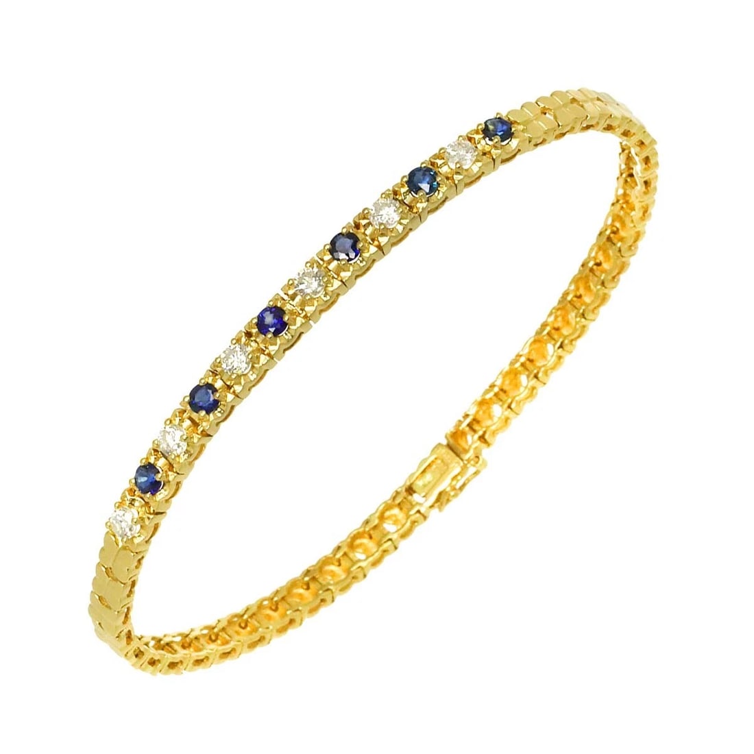 SAPPHIRE DIAMOND BRACELET K18 YG YELLOW GOLD 750: Sapphire Diamond Bracelet K18 YG Yellow Gold 750 Brand: Unbranded Type: Bracelet Material: 750 Yellow Gold Main Stone/Creation Sapphire Color: Yellow Gold Size: Length:apporox.6.9inchWidth:4.1mm