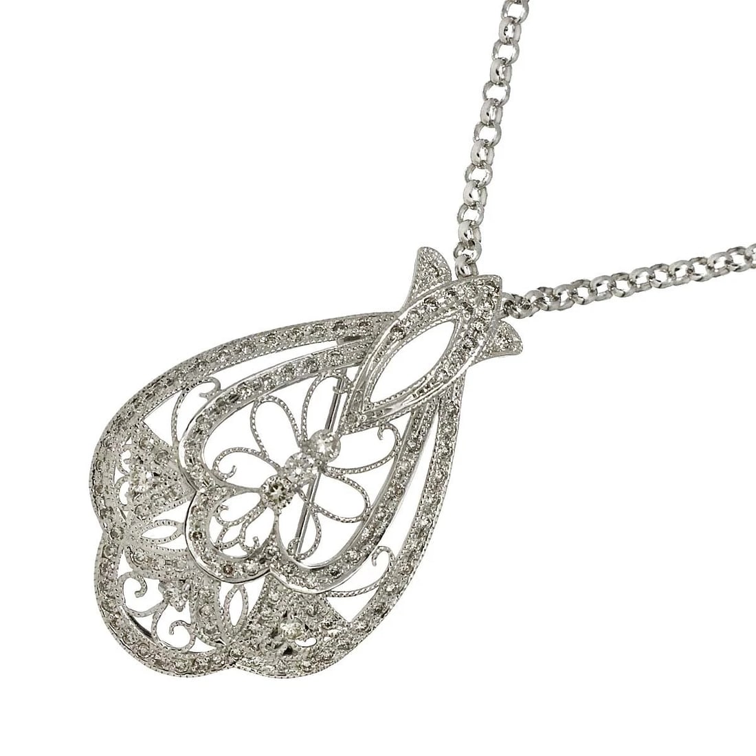 DIAMOND NECKLACE 18K K18 WG WHITE GOLD 750 (1 of 3)