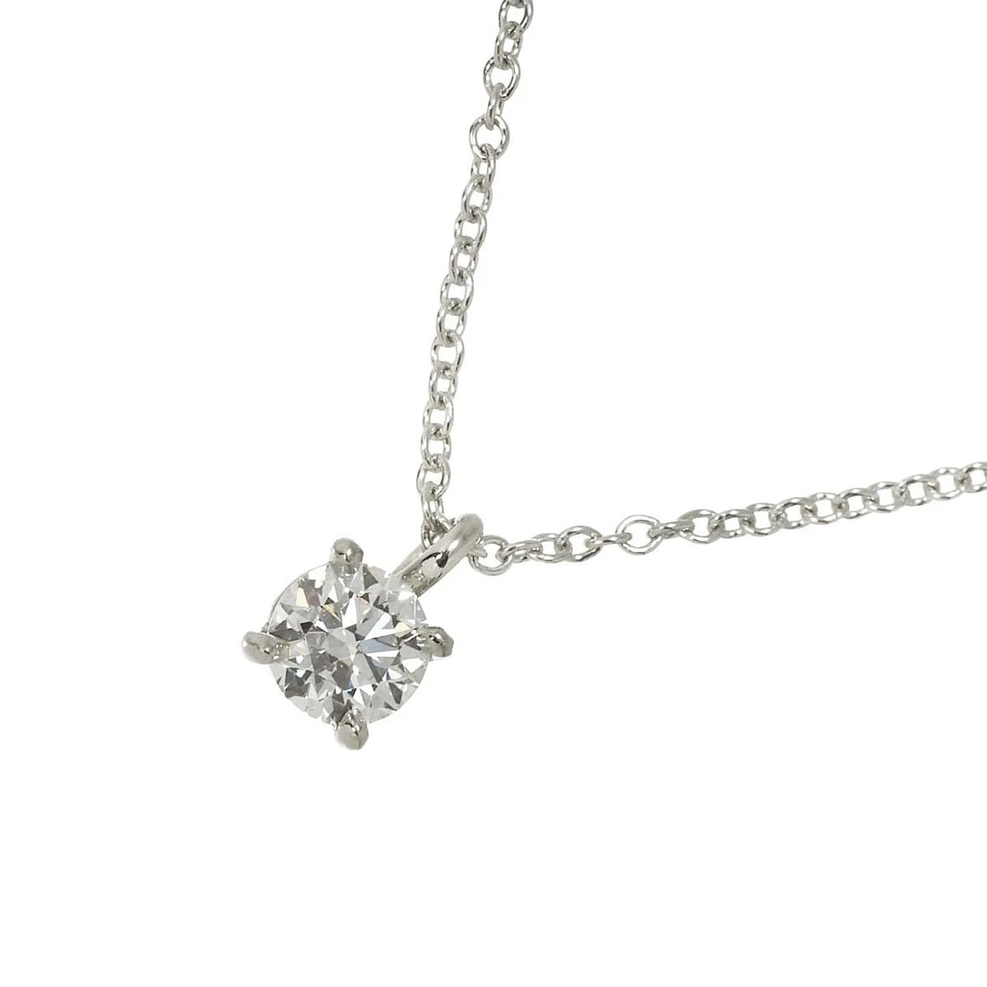 TIFFANY CO. SOLITAIRE DIAMOND NECKLACE PLATINUM: TIFFANY Co. Solitaire Diamond Necklace Platinum Brand: TIFFANY Co. Type: Necklace Material: Platinum Main Stone/Creation Natural Color: Platinum Size: internal circumference of the chain:15.7inch