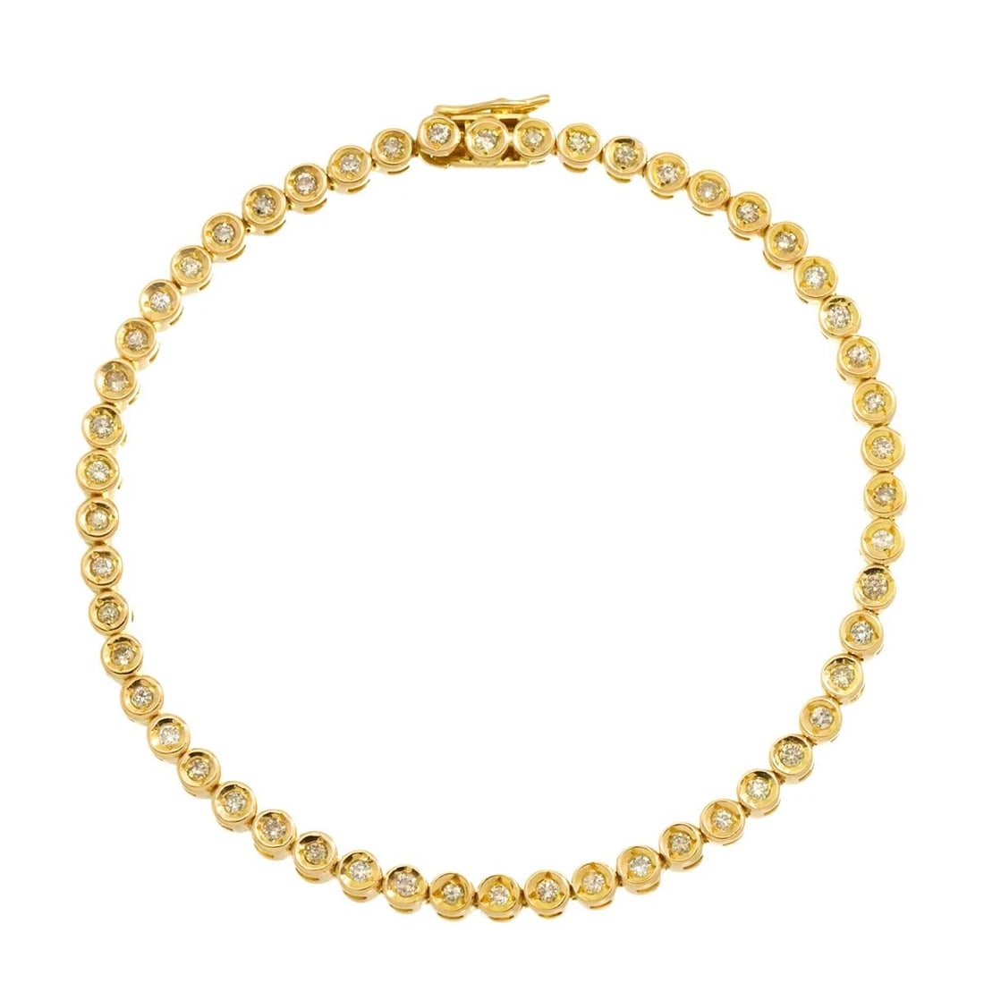 DIAMOND BRACELET 18K YG 750: Diamond Bracelet 18K YG 750 Brand: Unbranded Type: Bracelet Material: 750 Yellow Gold Main Stone/Creation Natural Color: Yellow Gold Size: Inner circumference:7.3inch Width:(max.) 3.4mm Accessori