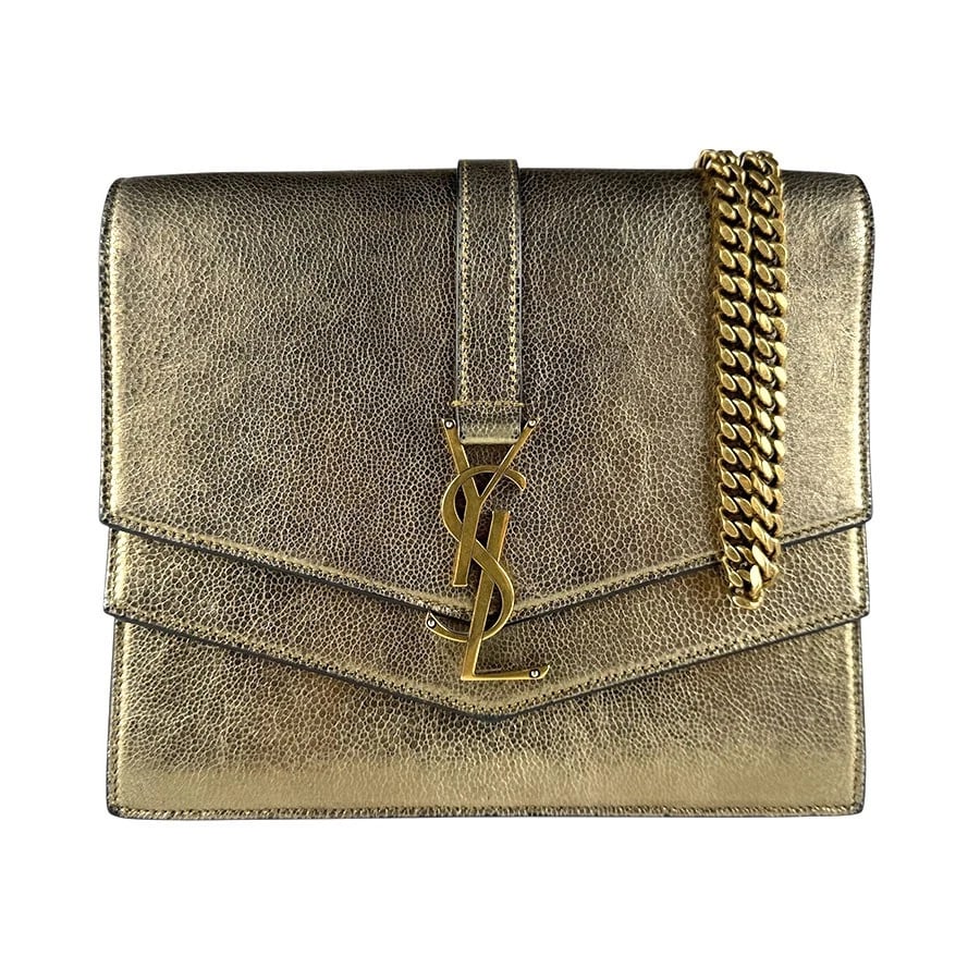 SAINT LAURENT CHAIN SHOULDER BAG GOLD: SAINT LAURENT Chain Shoulder Bag Gold Brand: SAINT LAURENT Type: Shoulder Bag Material: Leather x Metal Color: Gold Size: W:9.1inx H:7.9inx D:2.0in Shoulder Length: 45.3in Accessories: None