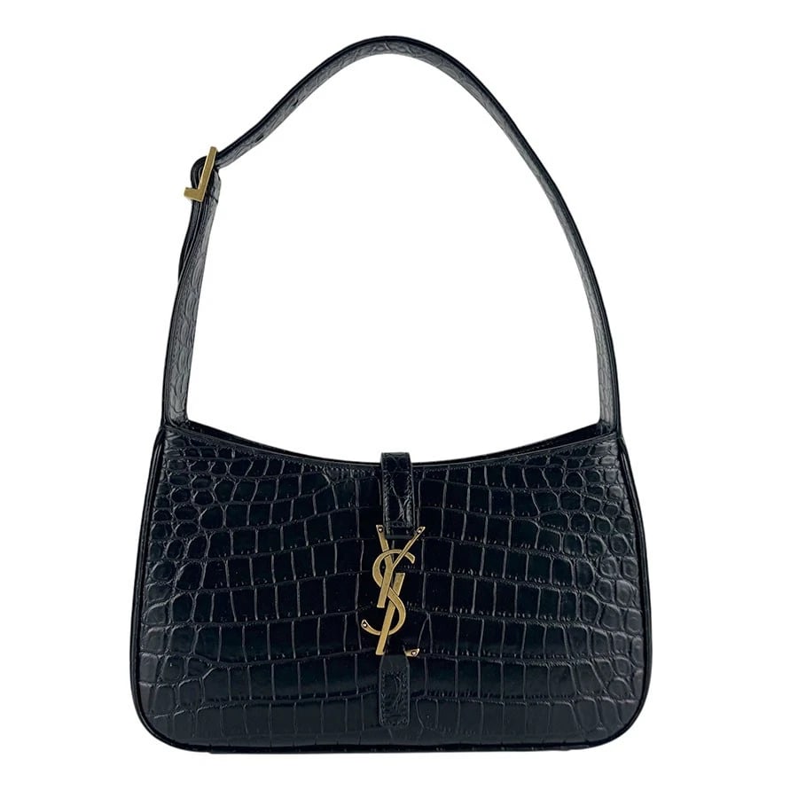 SAINT LAURENT HANDBAG BLACK LEATHER/GOLDTONE: SAINT LAURENT Handbag Black Leather/Goldtone Brand: SAINT LAURENT Type: Handbag Material: Leather Color: Black Size: W:9.4inx H:5.5inx D:2.4in Handle Length:18.9in Accessories: None Access