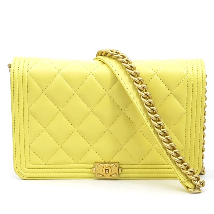 CHANEL BAG CROSSBODY SHOULDER BAG WALLET: CHANEL Bag Crossbody Shoulder Bag Wallet Brand: CHANEL Type: Crossbody Shoulder Bag Material: leather Color: Light Yellow / Gold Size: W:7.5inx H:4.7inx D:2.0in Shoulder drop:24.4in Accessories: