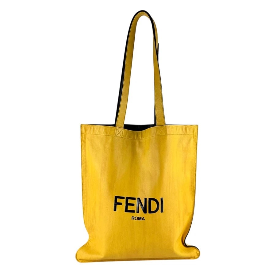 FENDI SHOULDER BAG TOTE BAG YELLOW/BLACK LEATHER (1 of 10)