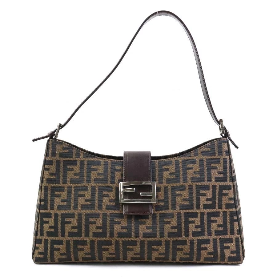 FENDI ZUCCA SHOULDER BAG BROWN CANVAS/LEATHER: FENDI Zucca Shoulder Bag Brown Canvas/Leather Brand: FENDI Type: Shoulder Bag Material: canvas Color: Brown Size: W:13.8inx H:7.9inx D:4.3in Shoulder drop:9.4in Accessories: None Accessori