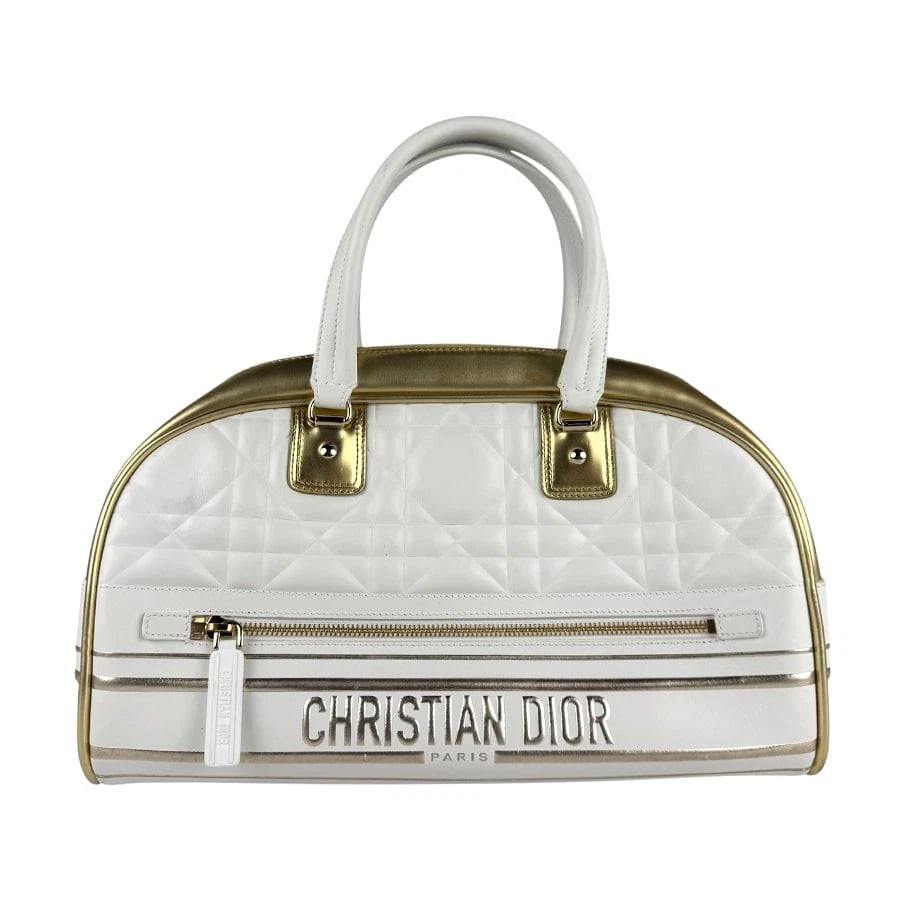 CHRISTIAN DIOR VIBE MEDIUM HANDBAG SHOULDER BAG: Christian Dior Vibe Medium Handbag Shoulder Bag Brand: Christian Dior Type: Handbag Material: leather Color: White Gold Size: W:13.4inx H:8.7inx D:5.1in Handle Length:15.0in Shoulder Length: 43.3i