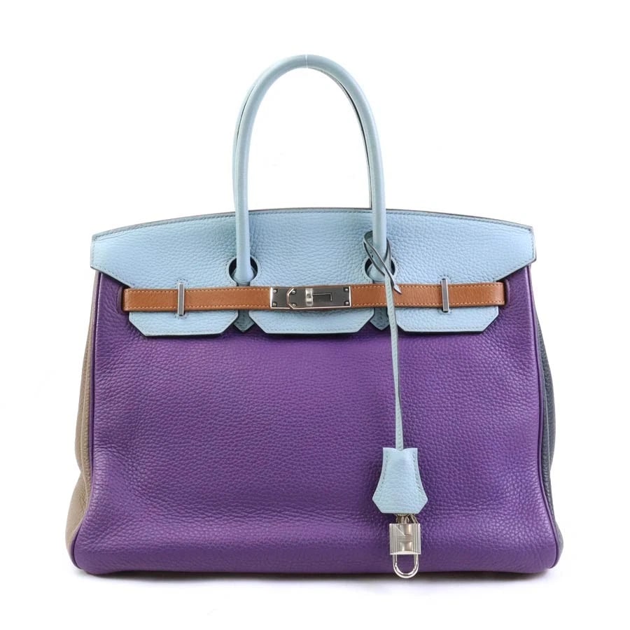 HERMES BIRKIN 35 HANDBAG PURPLE/BROWN/BLUE: HERMES Birkin 35 Handbag Purple/Brown/Blue Brand: HERMES Type: Handbag Material: Taurillon Clemence Color: Ultra Violet X Etain X Bleu Linx Gold X Etop X Blue Obscure Size: W:13.6inx H:10.6inx D:7