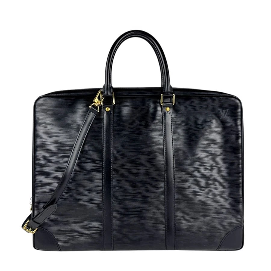 LOUIS VUITTON EPI PORTE DOCUMENTS VOYAGE HANDBAG SHOULDER BAG: LOUIS VUITTON Epi Porte Documents Voyage Handbag Shoulder Bag Brand: LOUIS VUITTON Type: Handbag Material: Epi Leather Color: Black Size: W:16.1inx H:12.6inx D:2.4in Handle Length:13.4in Handle dr