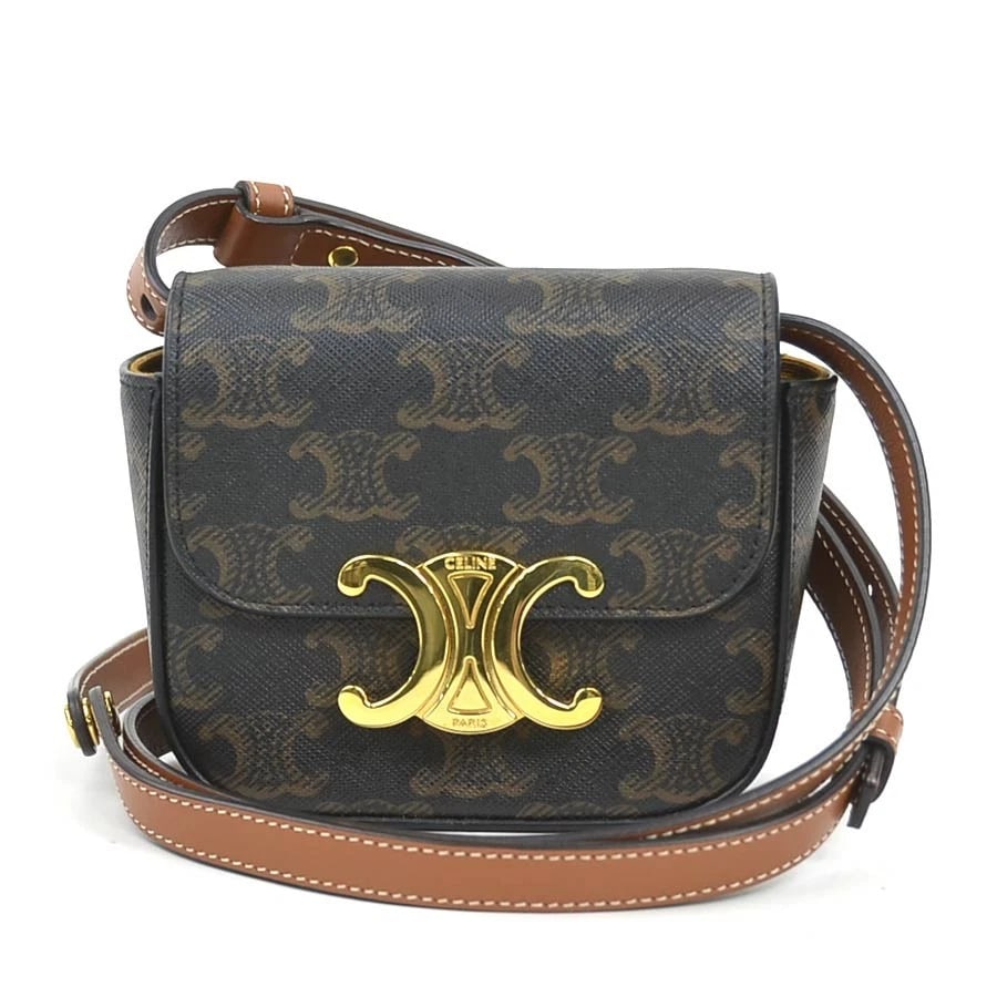 CELINE MINI CLAUDE CROSDODY SHOULDER BAG BROWN: CELINE Mini Claude Crosdody Shoulder Bag Brown Brand: CELINE Type: Shoulder Bag Material: PVC Coated Canvas Color: Brown Size: W:4.3inx H:3.9inx D:1.6in Shoulder Length:?Max? 45.7in Accessories: