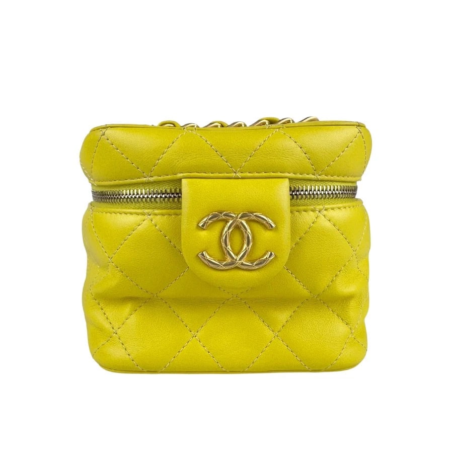 CHANEL MATELASSE CHAIN SHOULDER BAG YELLOW/GOLD: CHANEL Matelasse Chain Shoulder Bag Yellow/Gold Brand: CHANEL Type: Shoulder Bag Material: Leather Color: Yellow Size: W:5.5inx H:4.3inx D:5.5in Shoulder Length: 45.3in Accessories: None A