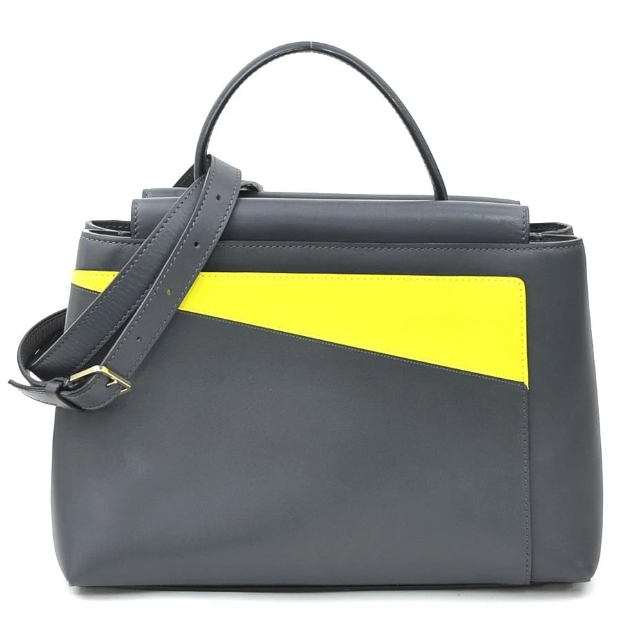 VALEXTRA SMALL TWIST HANDBAG SHOULDER BAG GRAY/YELLOW LEATHER: Valextra Small Twist Handbag Shoulder Bag Gray/Yellow Leather Brand: Valextra Type: Handbag Material: leather Color: Gray X Yellow Size: W:11.2inx H:8.7inx D:4.7in Handle Length:10.6in Shoulder Le