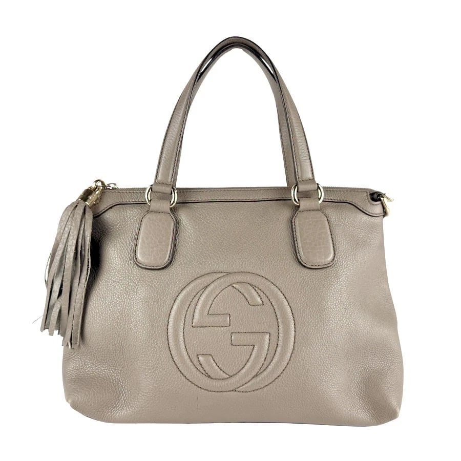 GUCCI HANDBAG GREIGE LEATHER: GUCCI Handbag Greige Leather Brand: GUCCI Type: Handbag Material: leather Color: Greige Size: W:12.6inx H:9.8inx D:5.1in Handle Length:15.0in Accessories: None Accessories Notice: When pur