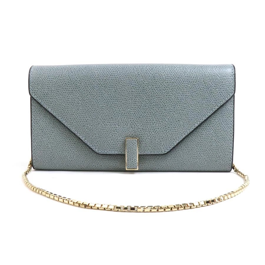 VALEXTRA ISIDE CHAIN WALLET CROSSBODY BAG: Valextra Iside Chain Wallet Crossbody Bag Brand: Valextra Type: Other accessories Material: leather Color: Blue Gray Size: W:7.6inx H:4.1inx D:1.2in Chain Length:21.3in Coin case: Approximately 6.