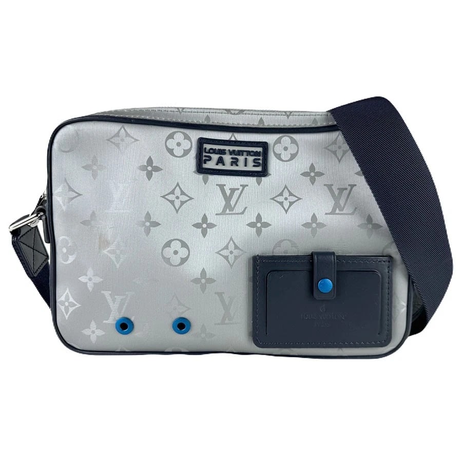 LOUIS VUITTON MONOGRAM SATELLITE ALPHA MESSENGER SHOULDER BAG: LOUIS VUITTON Monogram Satellite Alpha Messenger Shoulder Bag Brand: LOUIS VUITTON Type: Shoulder Bag Material: Nylon Color: Gray X Navy Size: W:9.8inx H:6.3inx D:1.6in Shoulder Length: 49.2in Ac