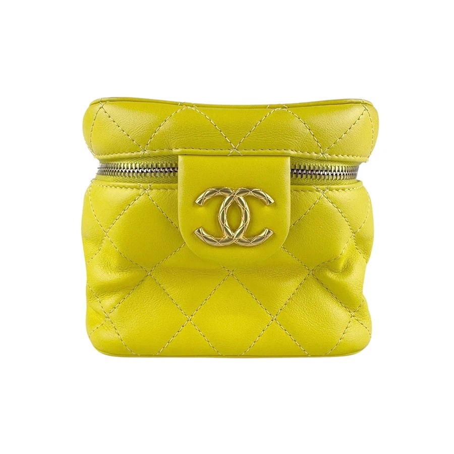 CHANEL MATELASSE CHAIN SHOULDER BAG: CHANEL Matelasse Chain Shoulder Bag Brand: CHANEL Type: Shoulder Bag Material: Leather Color: Yellow Size: W:5.5inx H:5.1inx D:5.5in Handle Length:8.3in Shoulder Length: 46.5in Accessories: None