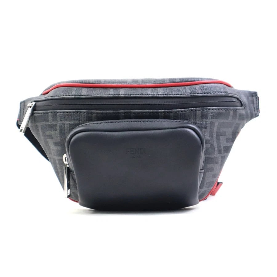 FENDI WAIST BAG BODY BAG BLACK/RED PVC: FENDI Waist Bag Body Bag Black/Red PVC Brand: FENDI Type: Waist bag Material: leather Color: Black X Red Size: W:5.1inx H:5.1in Shoulder Length:?Max? 38.6in Accessories: None Accessories N